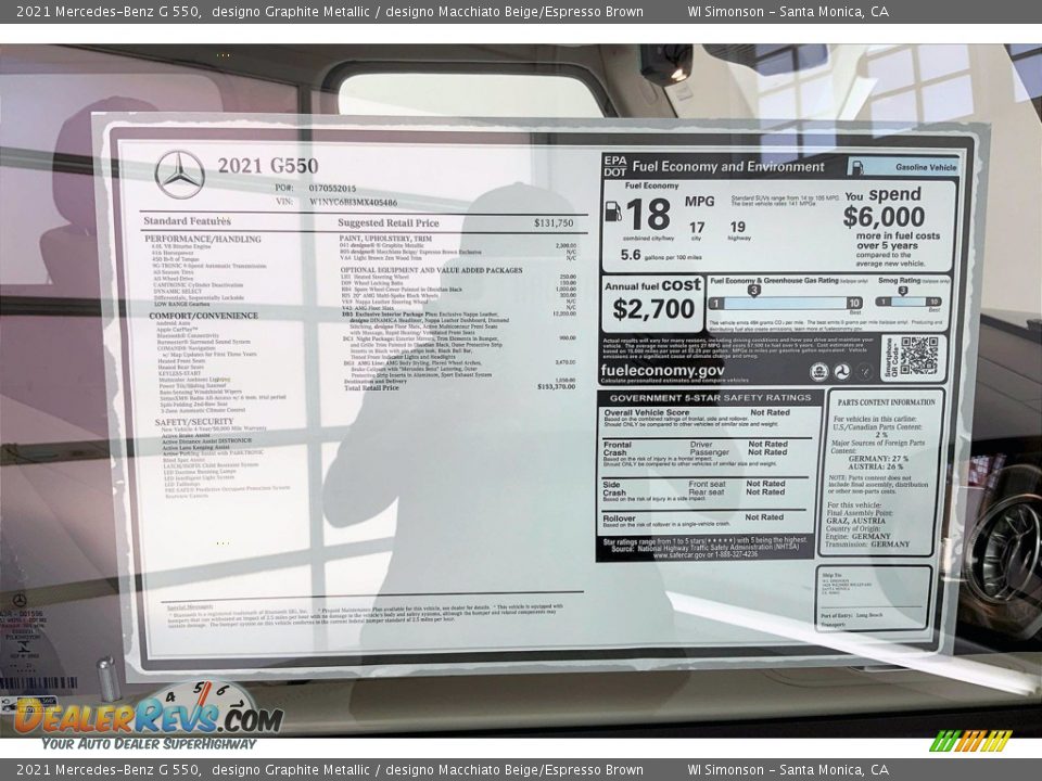 2021 Mercedes-Benz G 550 Window Sticker Photo #13