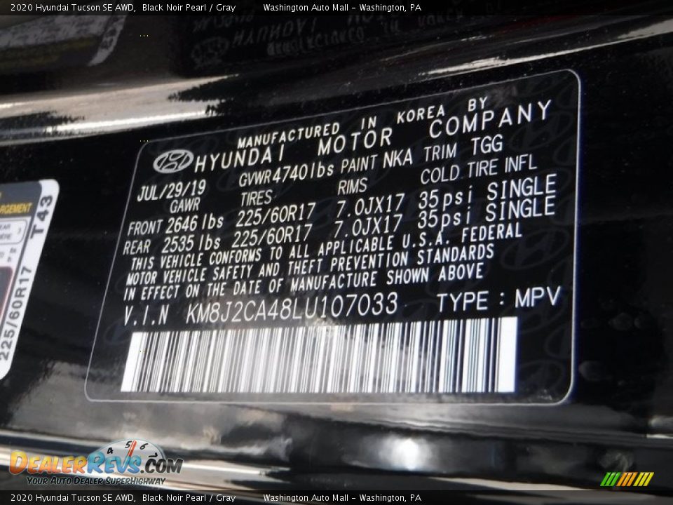 2020 Hyundai Tucson SE AWD Black Noir Pearl / Gray Photo #29