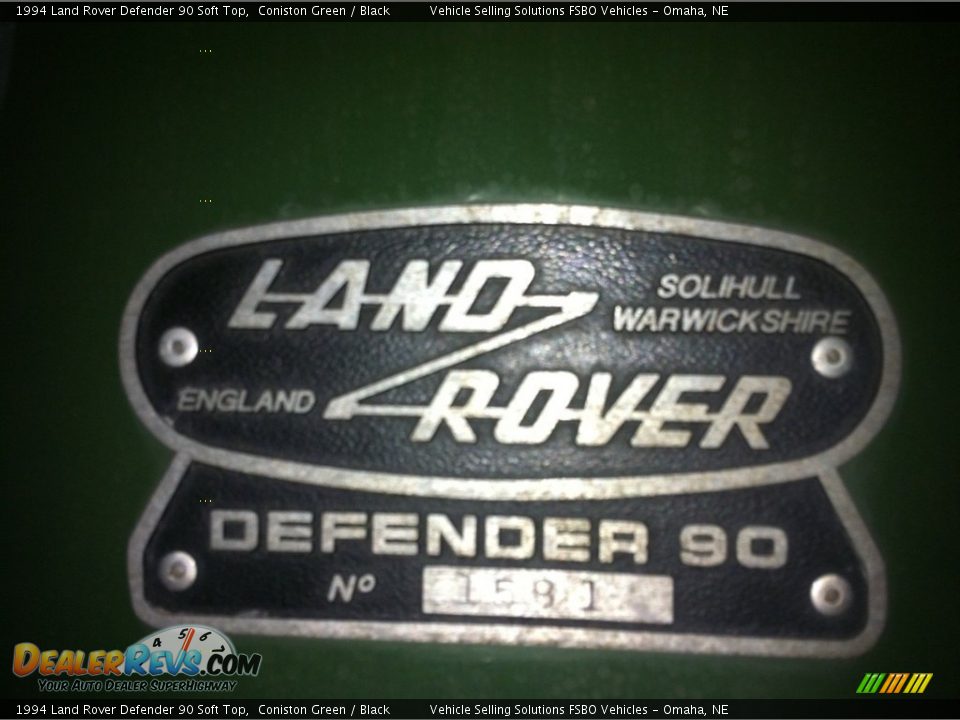 Info Tag of 1994 Land Rover Defender 90 Soft Top Photo #5