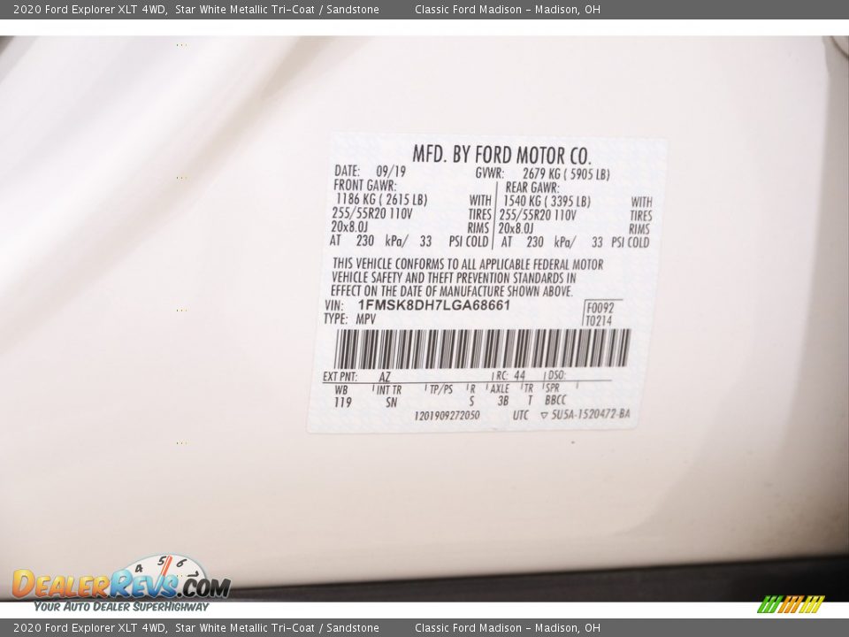 2020 Ford Explorer XLT 4WD Star White Metallic Tri-Coat / Sandstone Photo #23