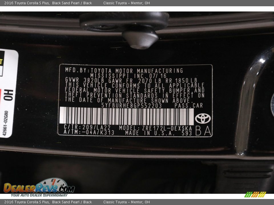 2016 Toyota Corolla S Plus Black Sand Pearl / Black Photo #20