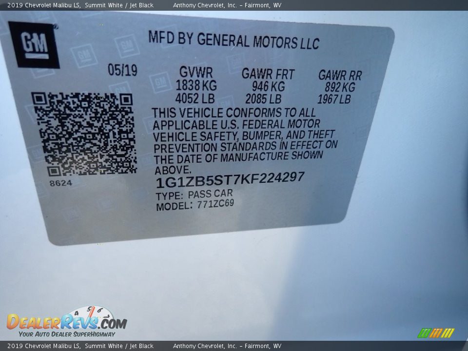 2019 Chevrolet Malibu LS Summit White / Jet Black Photo #15