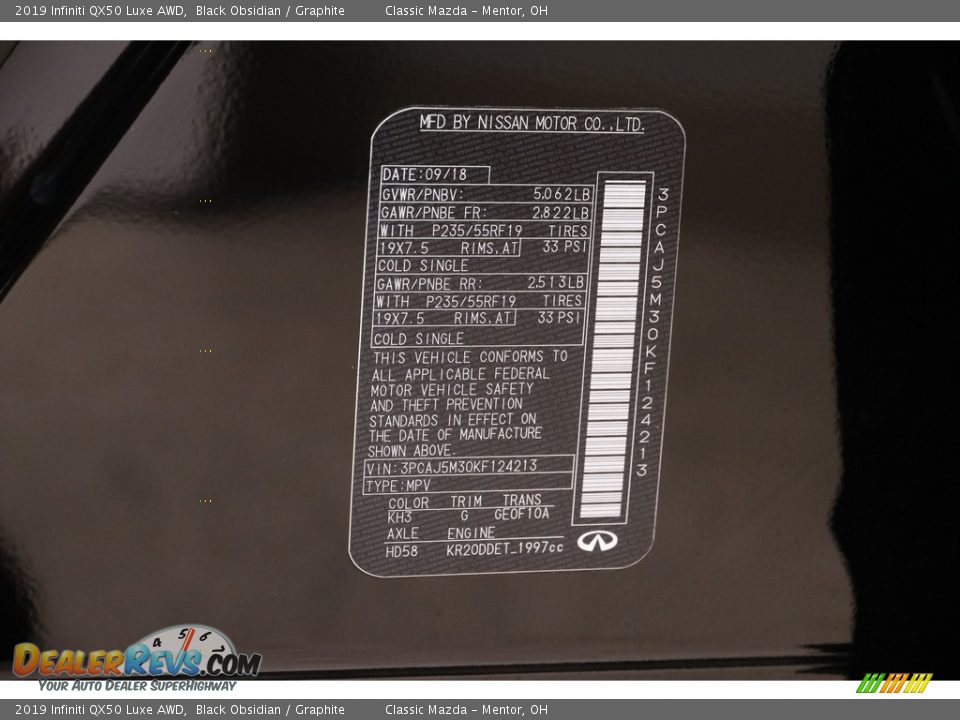 2019 Infiniti QX50 Luxe AWD Black Obsidian / Graphite Photo #26
