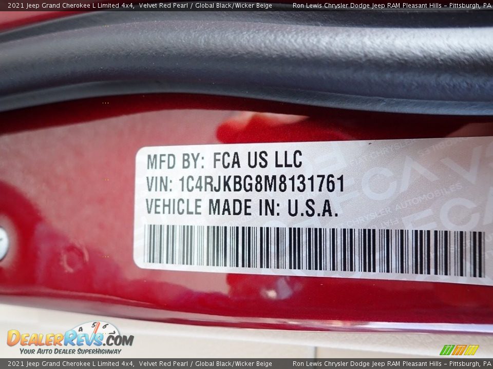 2021 Jeep Grand Cherokee L Limited 4x4 Velvet Red Pearl / Global Black/Wicker Beige Photo #15