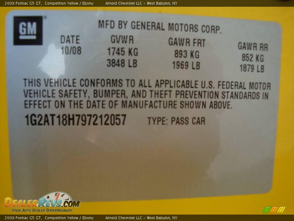 2009 Pontiac G5 GT Competition Yellow / Ebony Photo #15