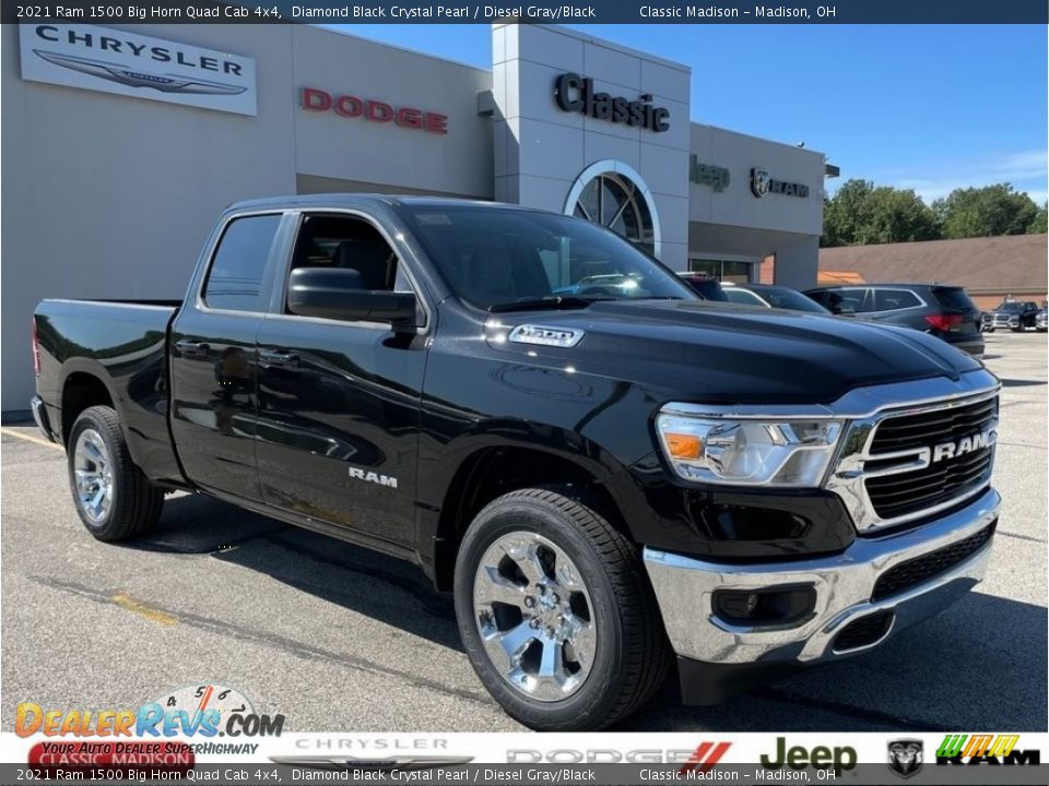 2021 Ram 1500 Big Horn Quad Cab 4x4 Diamond Black Crystal Pearl / Diesel Gray/Black Photo #1