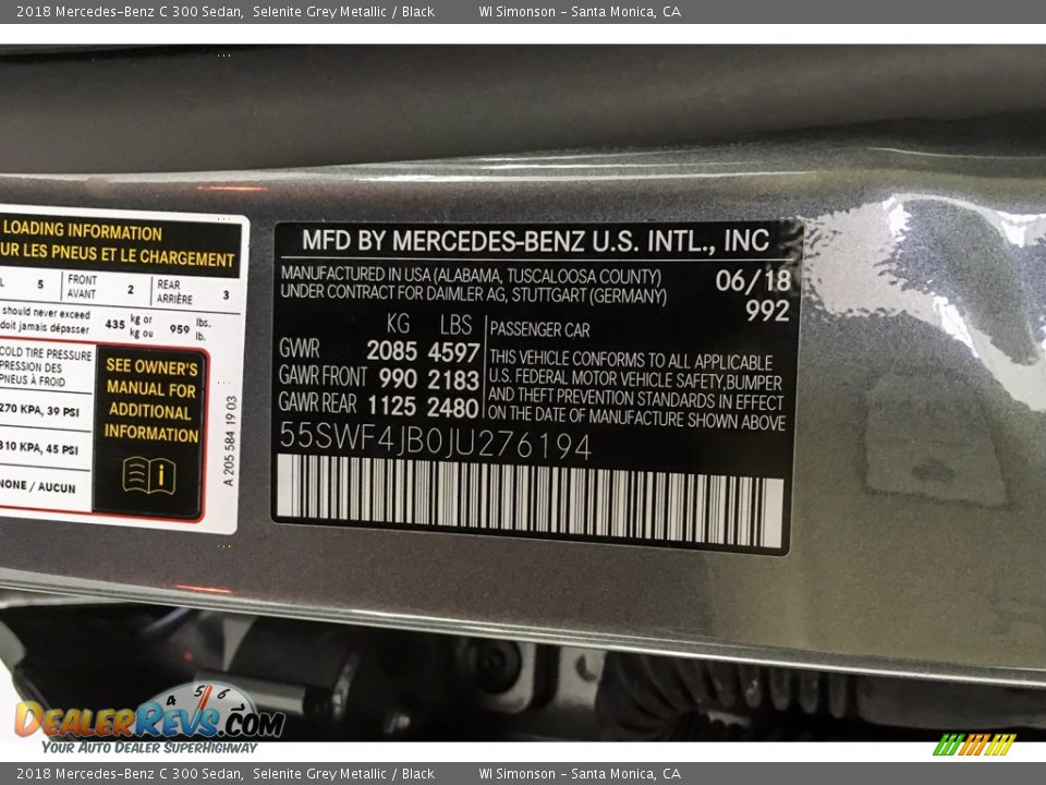 2018 Mercedes-Benz C 300 Sedan Selenite Grey Metallic / Black Photo #25