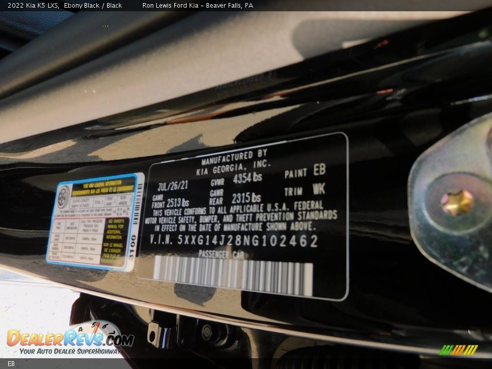 Kia Color Code EB Ebony Black