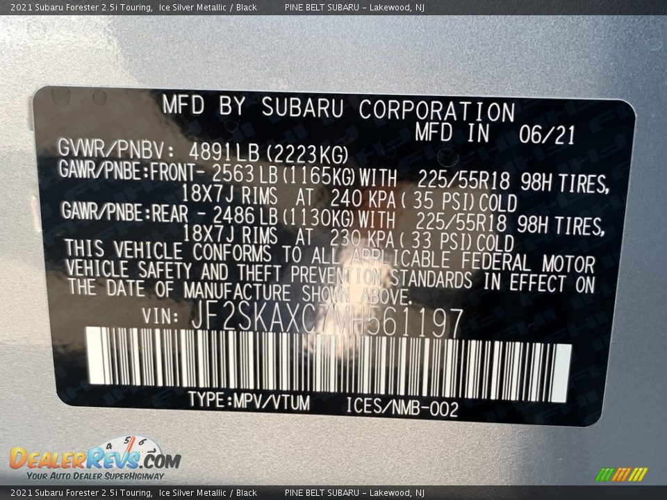 2021 Subaru Forester 2.5i Touring Ice Silver Metallic / Black Photo #14