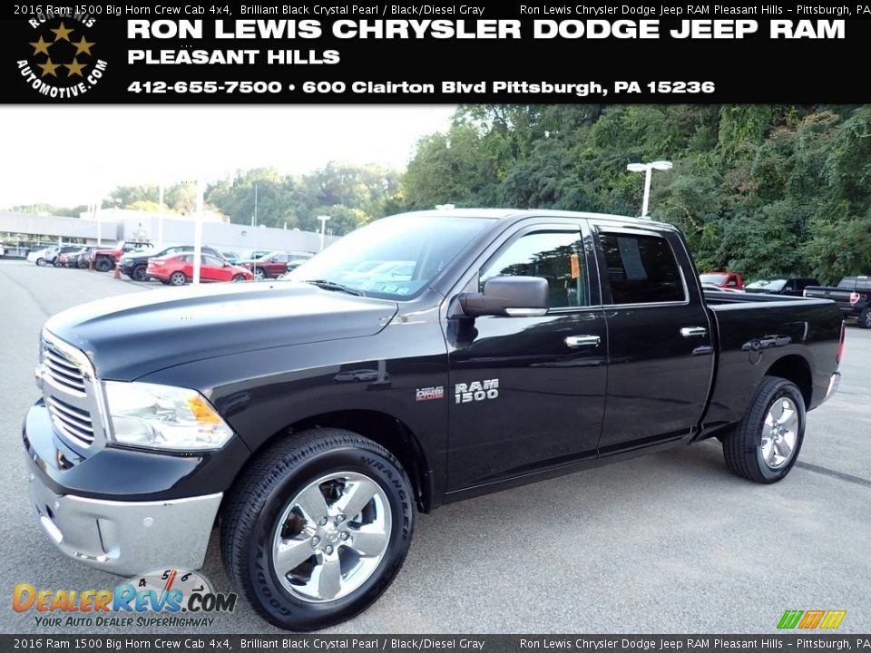 2016 Ram 1500 Big Horn Crew Cab 4x4 Brilliant Black Crystal Pearl / Black/Diesel Gray Photo #1