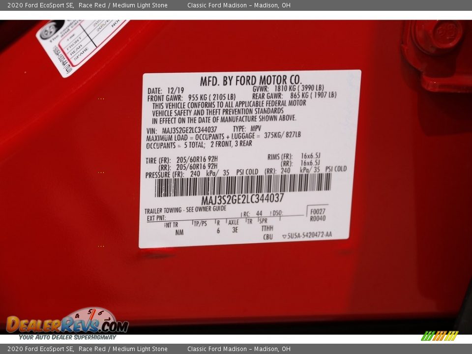 2020 Ford EcoSport SE Race Red / Medium Light Stone Photo #19