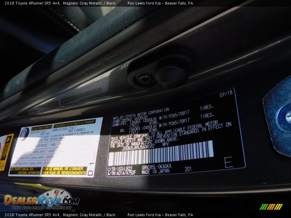 2018 Toyota 4Runner SR5 4x4 Magnetic Gray Metallic / Black Photo #22