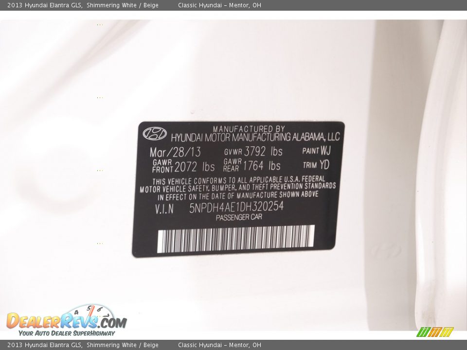 2013 Hyundai Elantra GLS Shimmering White / Beige Photo #17