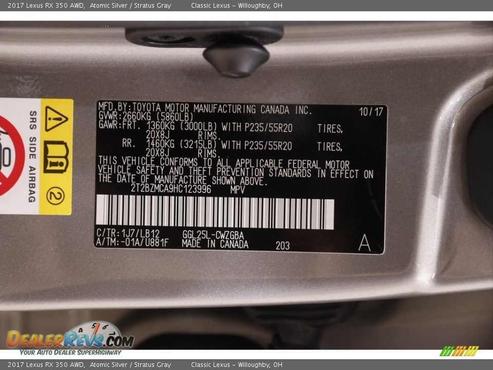 2017 Lexus RX 350 AWD Atomic Silver / Stratus Gray Photo #24