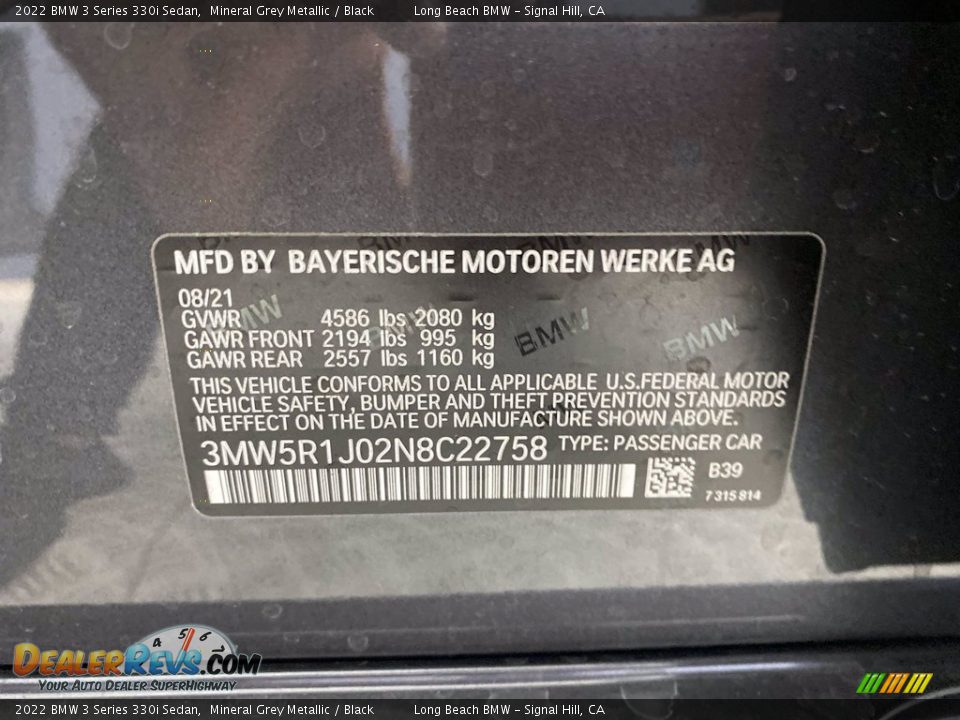 2022 BMW 3 Series 330i Sedan Mineral Grey Metallic / Black Photo #26