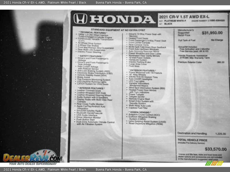2021 Honda CR-V EX-L AWD Platinum White Pearl / Black Photo #36