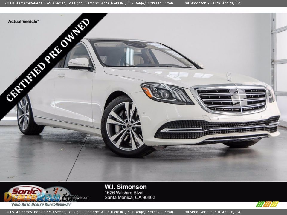 2018 Mercedes-Benz S 450 Sedan designo Diamond White Metallic / Silk Beige/Espresso Brown Photo #1