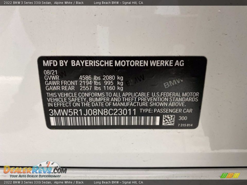 2022 BMW 3 Series 330i Sedan Alpine White / Black Photo #26