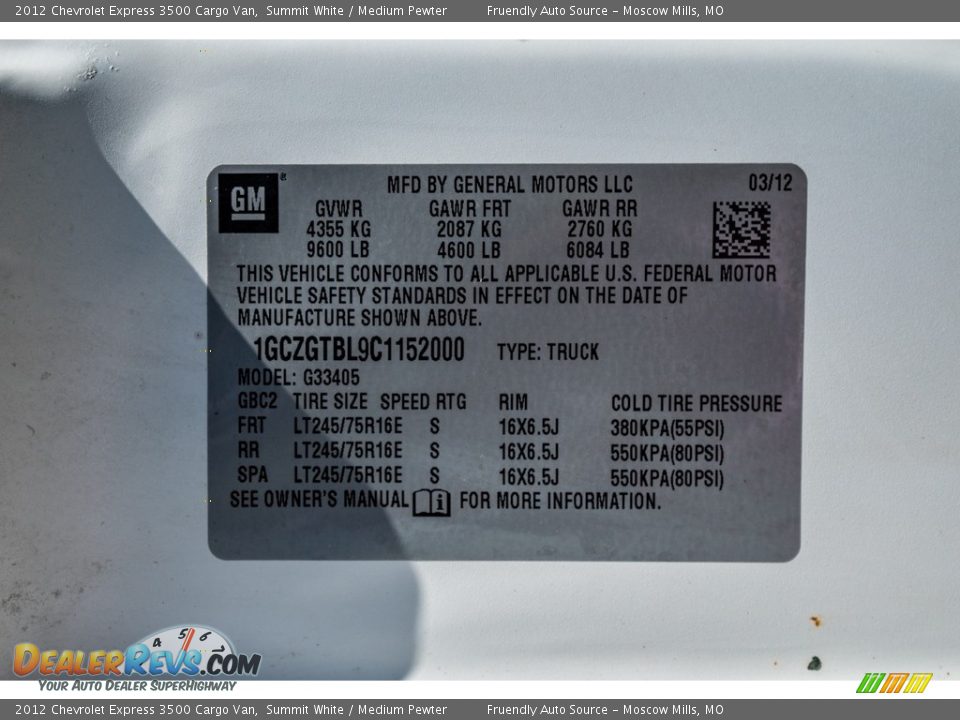 2012 Chevrolet Express 3500 Cargo Van Summit White / Medium Pewter Photo #36