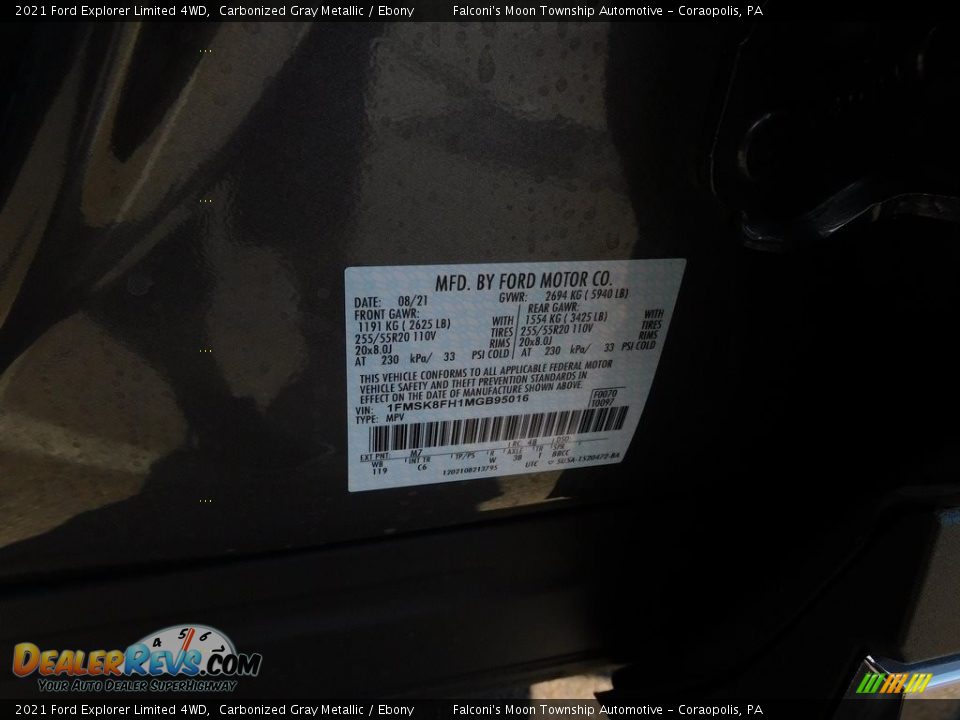 2021 Ford Explorer Limited 4WD Carbonized Gray Metallic / Ebony Photo #20