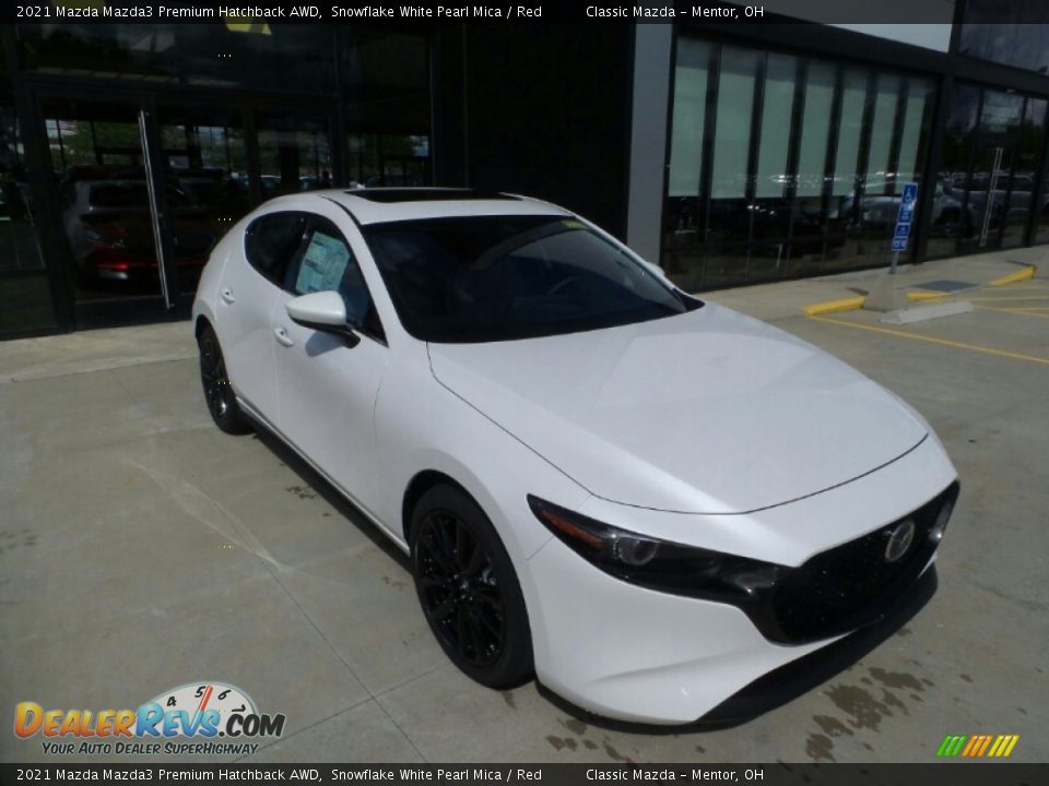 2021 Mazda Mazda3 Premium Hatchback AWD Snowflake White Pearl Mica / Red Photo #1