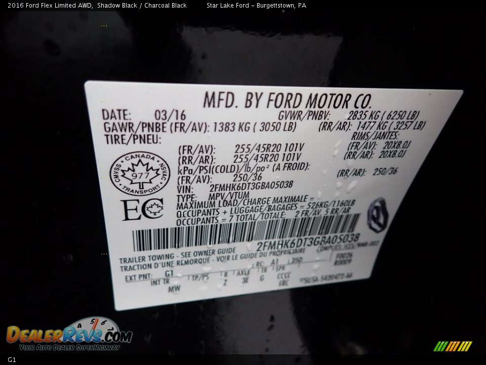 Ford Color Code G1 Shadow Black