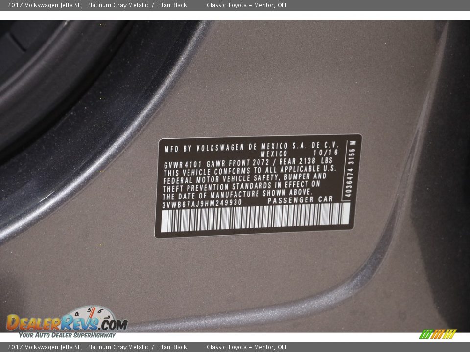 2017 Volkswagen Jetta SE Platinum Gray Metallic / Titan Black Photo #18
