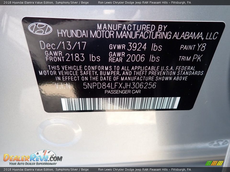 2018 Hyundai Elantra Value Edition Symphony Silver / Beige Photo #15
