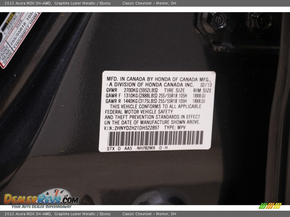 2013 Acura MDX SH-AWD Graphite Luster Metallic / Ebony Photo #19