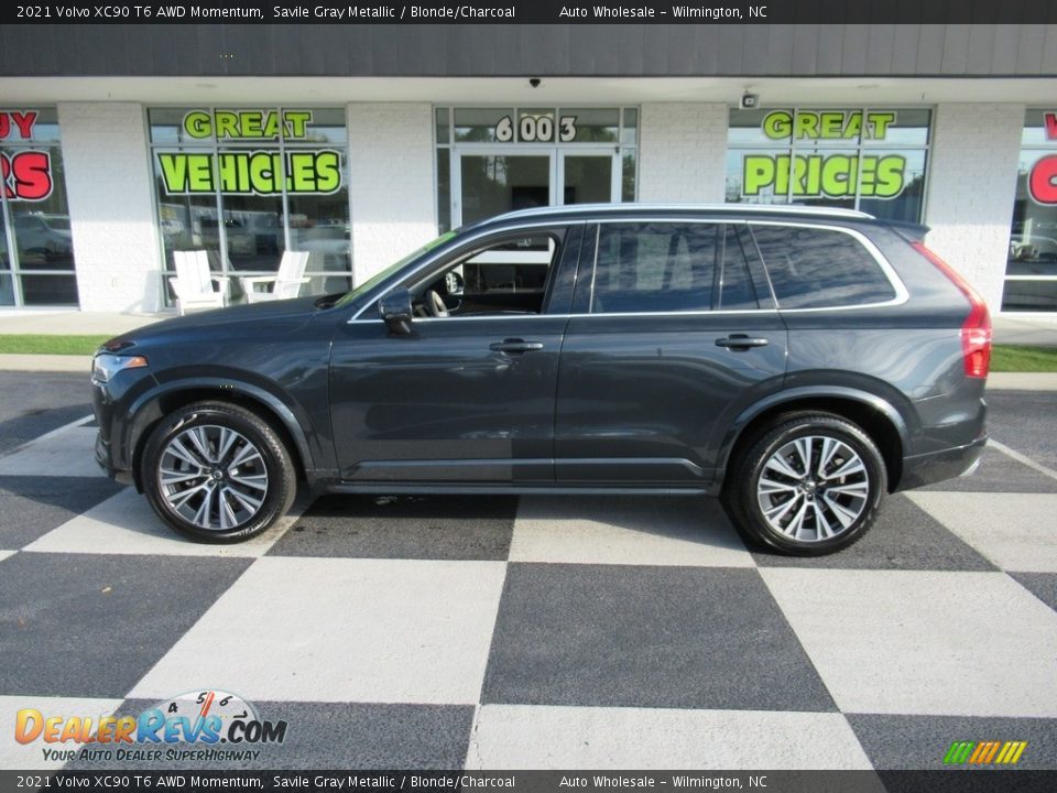 2021 Volvo XC90 T6 AWD Momentum Savile Gray Metallic / Blonde/Charcoal Photo #1