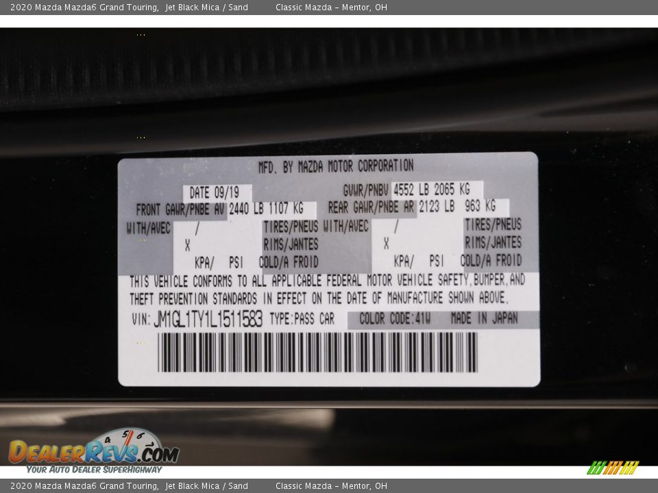 2020 Mazda Mazda6 Grand Touring Jet Black Mica / Sand Photo #19