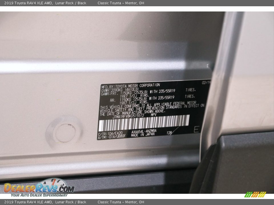 2019 Toyota RAV4 XLE AWD Lunar Rock / Black Photo #17