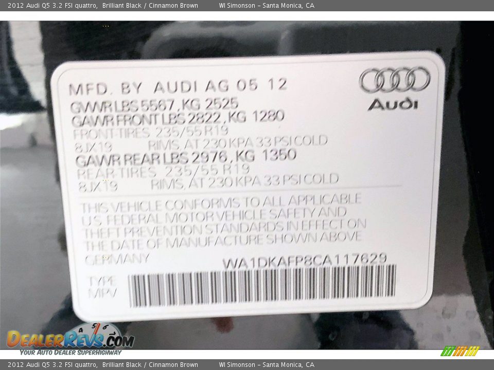 2012 Audi Q5 3.2 FSI quattro Brilliant Black / Cinnamon Brown Photo #33