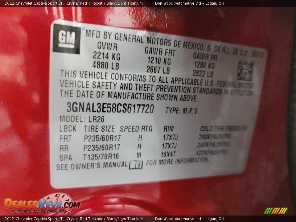 2012 Chevrolet Captiva Sport LT Crystal Red Tintcoat / Black/Light Titanium Photo #33