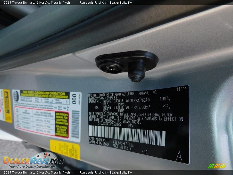 2015 Toyota Sienna L Silver Sky Metallic / Ash Photo #21