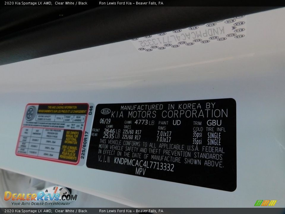 2020 Kia Sportage LX AWD Clear White / Black Photo #20