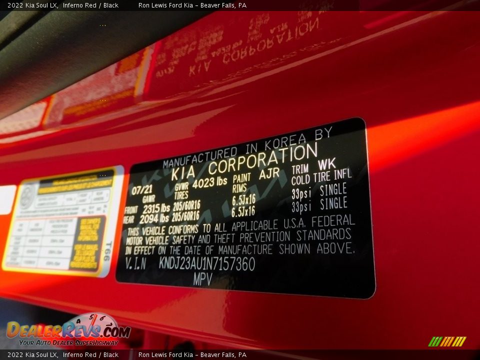2022 Kia Soul LX Inferno Red / Black Photo #20