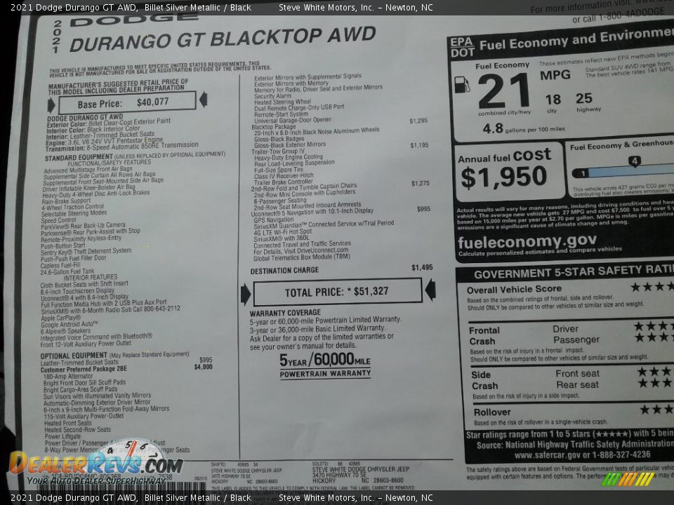 2021 Dodge Durango GT AWD Billet Silver Metallic / Black Photo #29