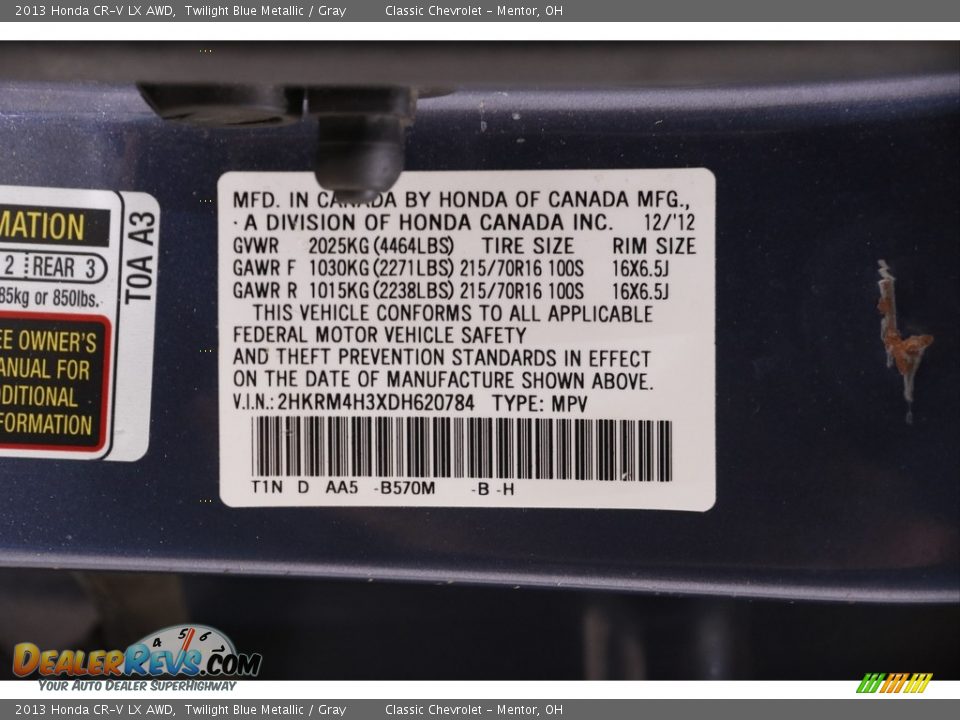 2013 Honda CR-V LX AWD Twilight Blue Metallic / Gray Photo #20