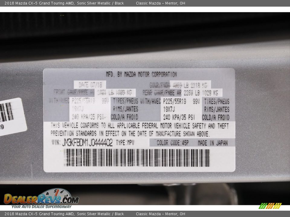 2018 Mazda CX-5 Grand Touring AWD Sonic Silver Metallic / Black Photo #21