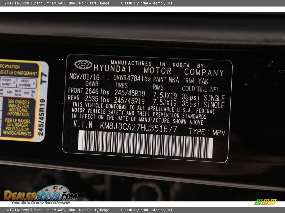 2017 Hyundai Tucson Limited AWD Black Noir Pearl / Beige Photo #20