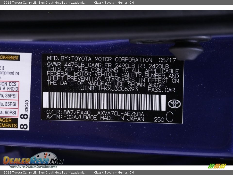 2018 Toyota Camry LE Blue Crush Metallic / Macadamia Photo #19