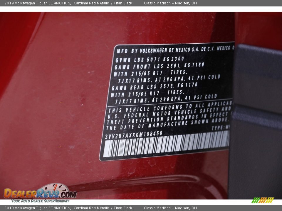 2019 Volkswagen Tiguan SE 4MOTION Cardinal Red Metallic / Titan Black Photo #18