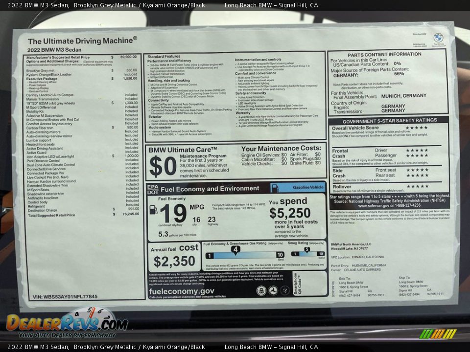 2022 BMW M3 Sedan Window Sticker Photo #23