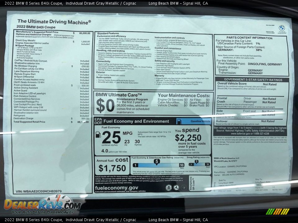 2022 BMW 8 Series 840i Coupe Window Sticker Photo #25