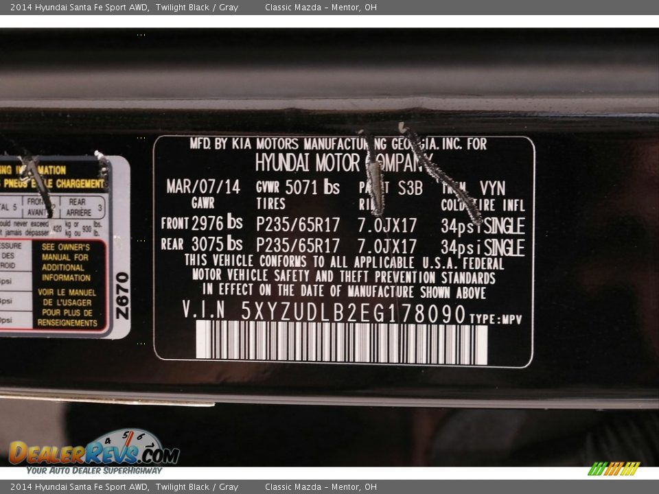 2014 Hyundai Santa Fe Sport AWD Twilight Black / Gray Photo #19
