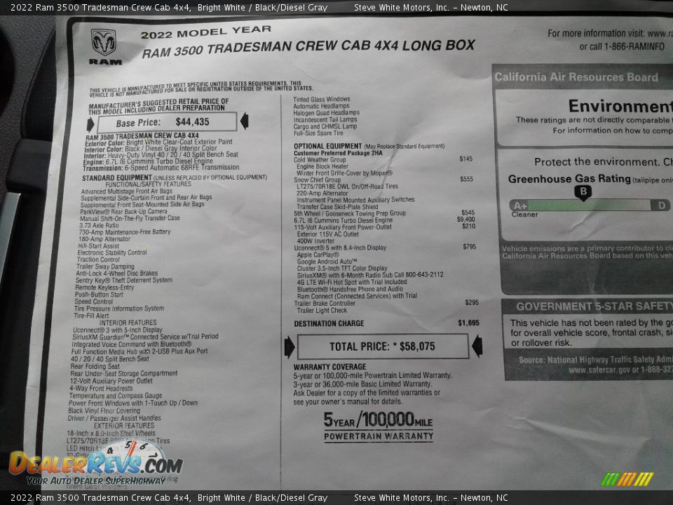 2022 Ram 3500 Tradesman Crew Cab 4x4 Window Sticker Photo #26