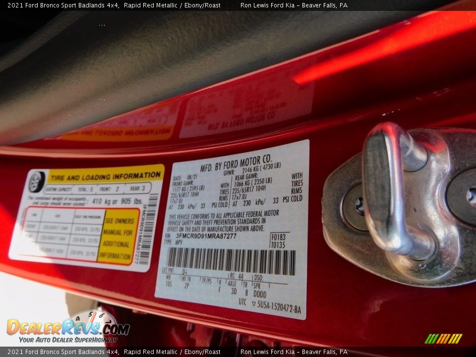 2021 Ford Bronco Sport Badlands 4x4 Rapid Red Metallic / Ebony/Roast Photo #20