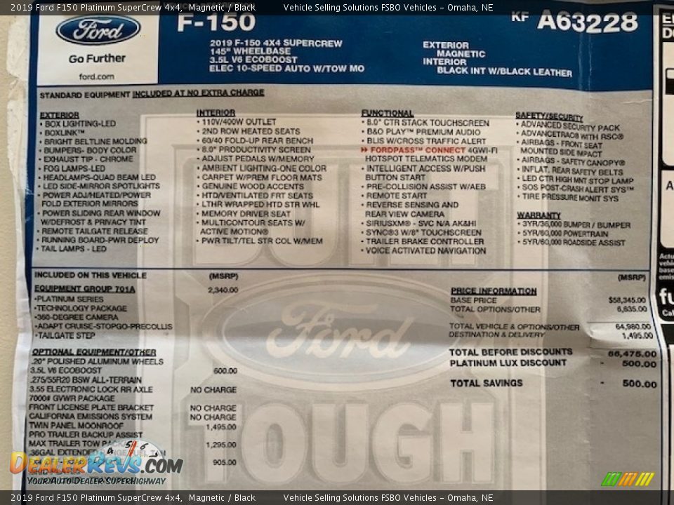 2019 Ford F150 Platinum SuperCrew 4x4 Window Sticker Photo #2