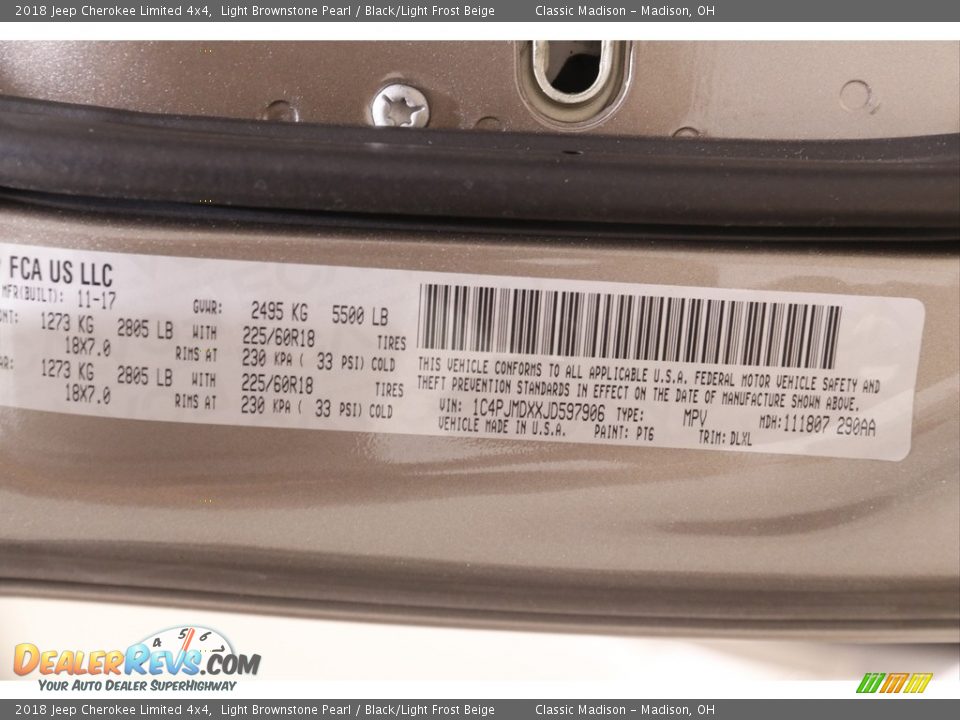 2018 Jeep Cherokee Limited 4x4 Light Brownstone Pearl / Black/Light Frost Beige Photo #23